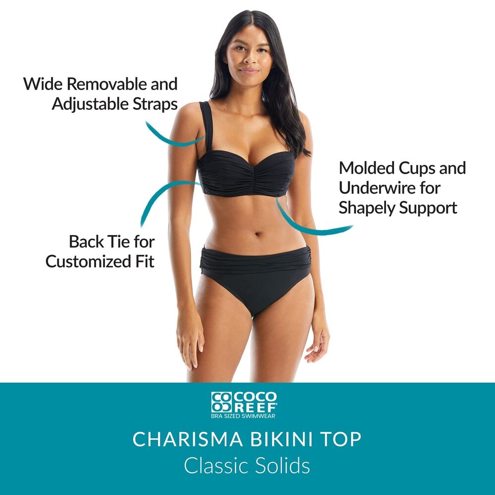 COCO REEF Charisma Underwire Pleated Bandeau Bikini Top Midnight Jungle 32-34C - Picture 4 of 4